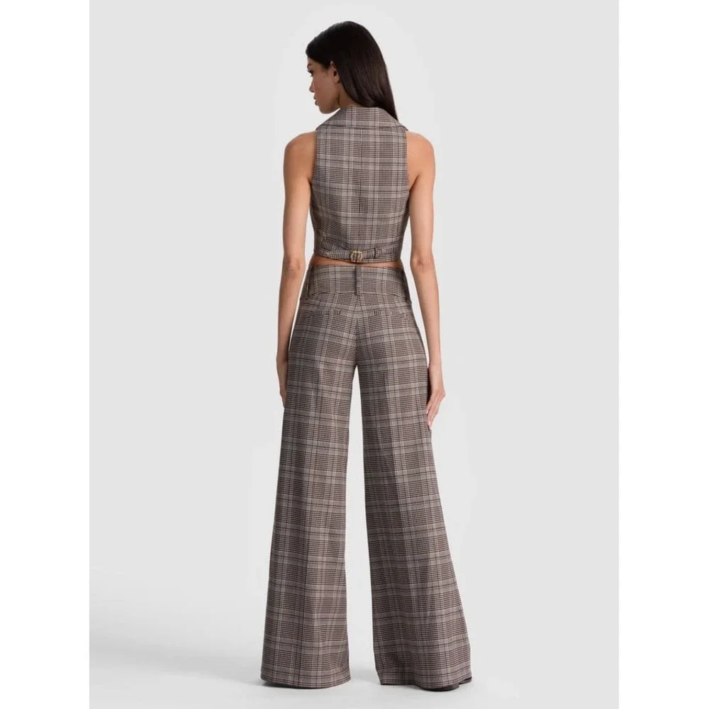 Alice‎ + Olivia Black Off-White Dark Chocolate Plaid Wide Leg Pants trousers 10